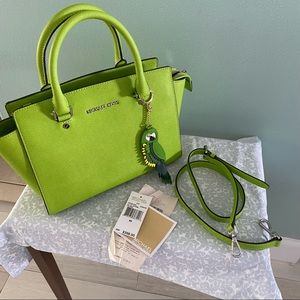 Micheal Kors Lime Green Tote with charm and strap